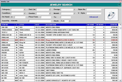Diamond and Jewelry Inventory Search